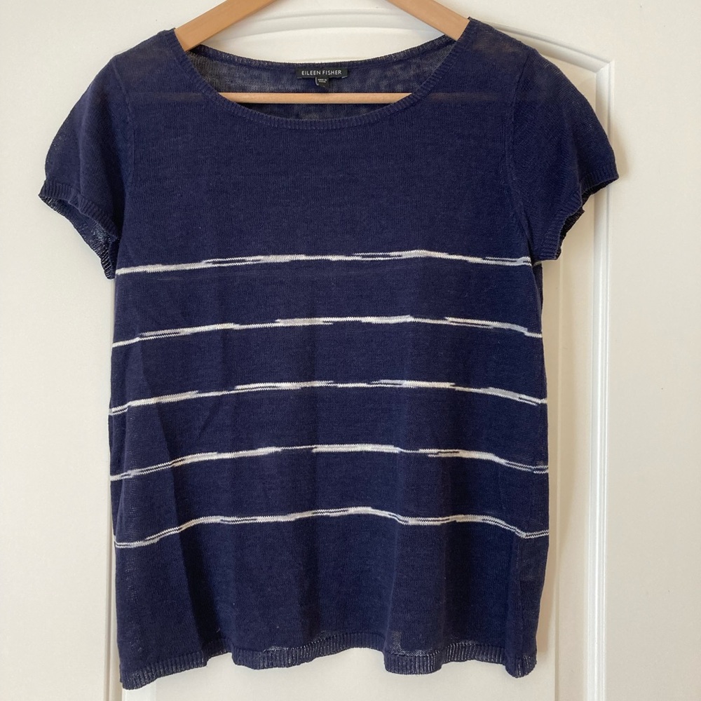 Eileen Fisher Stripe Linen Top Size Small